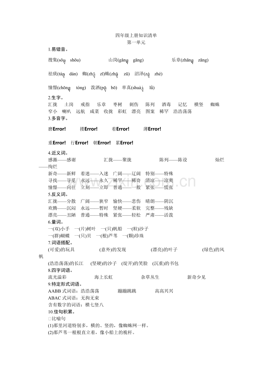 小学语文S版四年级上册知识清单汇总.doc_第1页