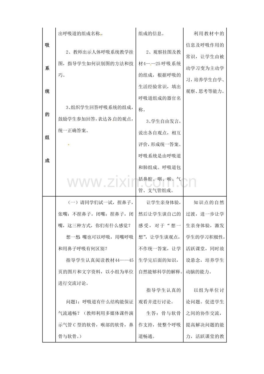 山东省日照市东港区三庄镇中心初中七年级生物下册《第四单元第三章第二节 呼吸道对空气的处理》教学设计 新人教版.doc_第3页