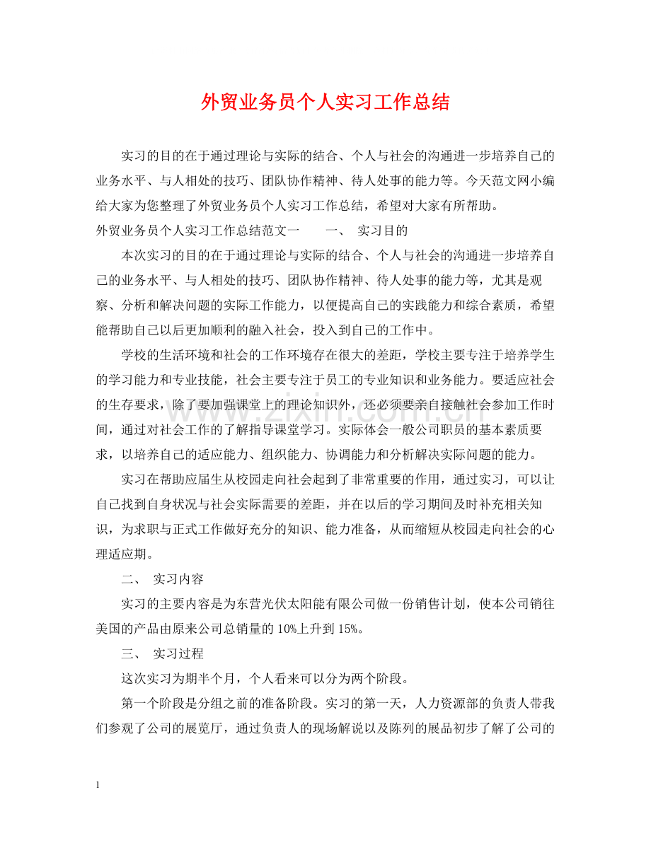 外贸业务员个人实习工作总结.docx_第1页