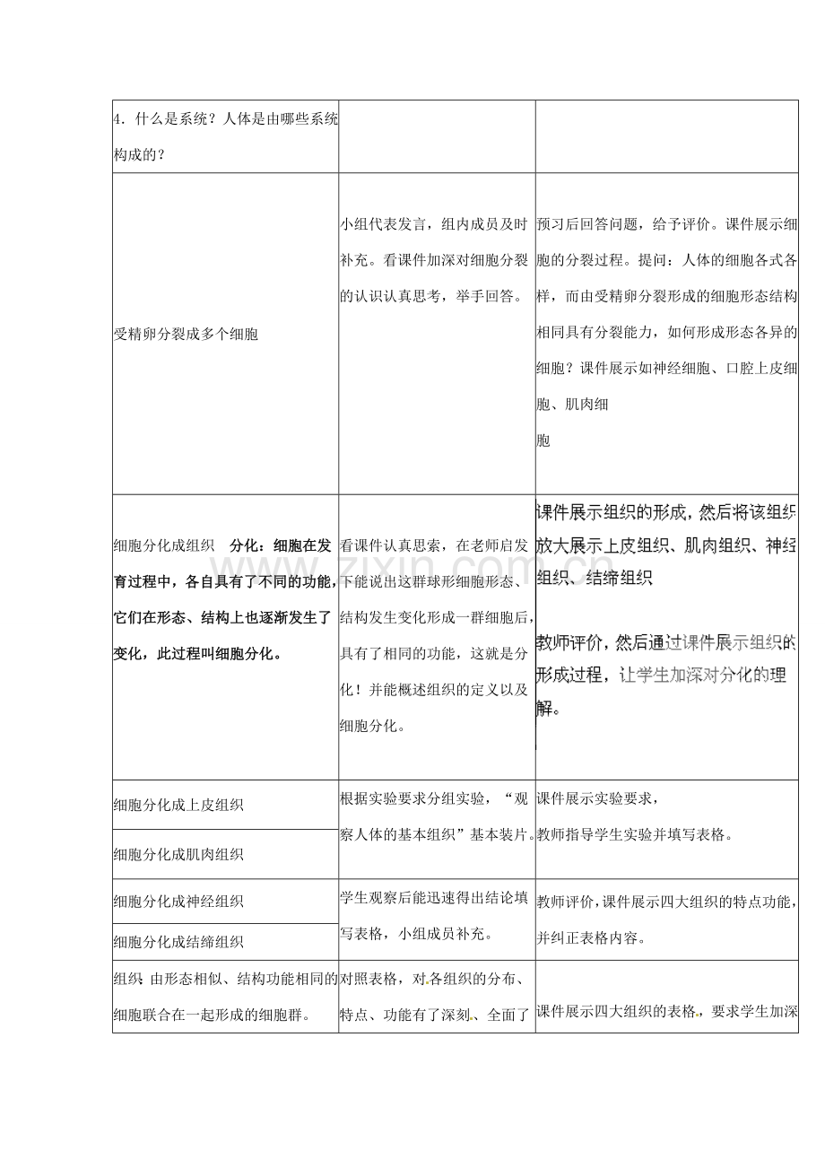 山东省龙口市诸由观镇诸由中学七年级生物上册 第二单元 第三章 第一节 动物体的结构层次教案 新人教版.doc_第2页