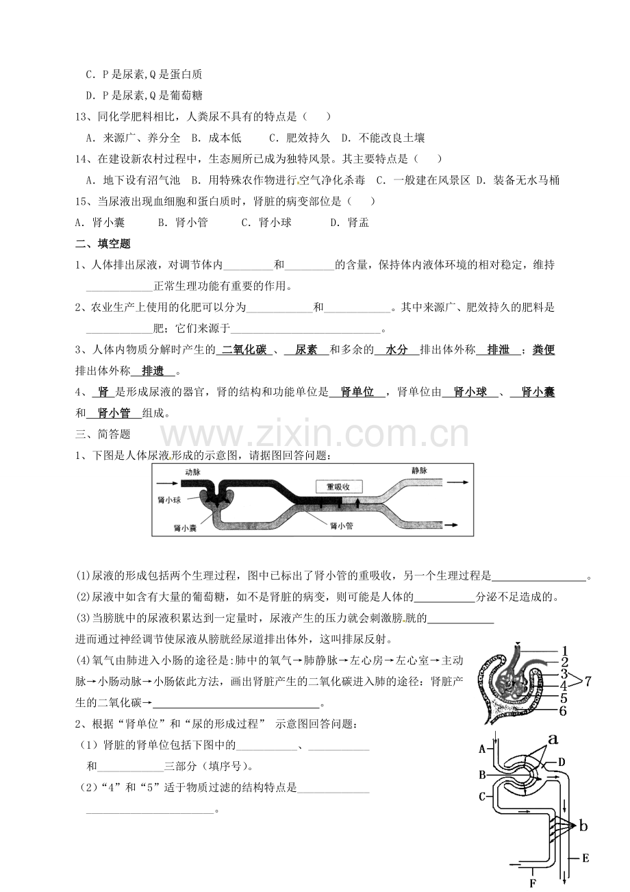 湖北省襄阳市第四十七中学九年级生物 考点十五 人体内废物的排出教学案.doc_第3页