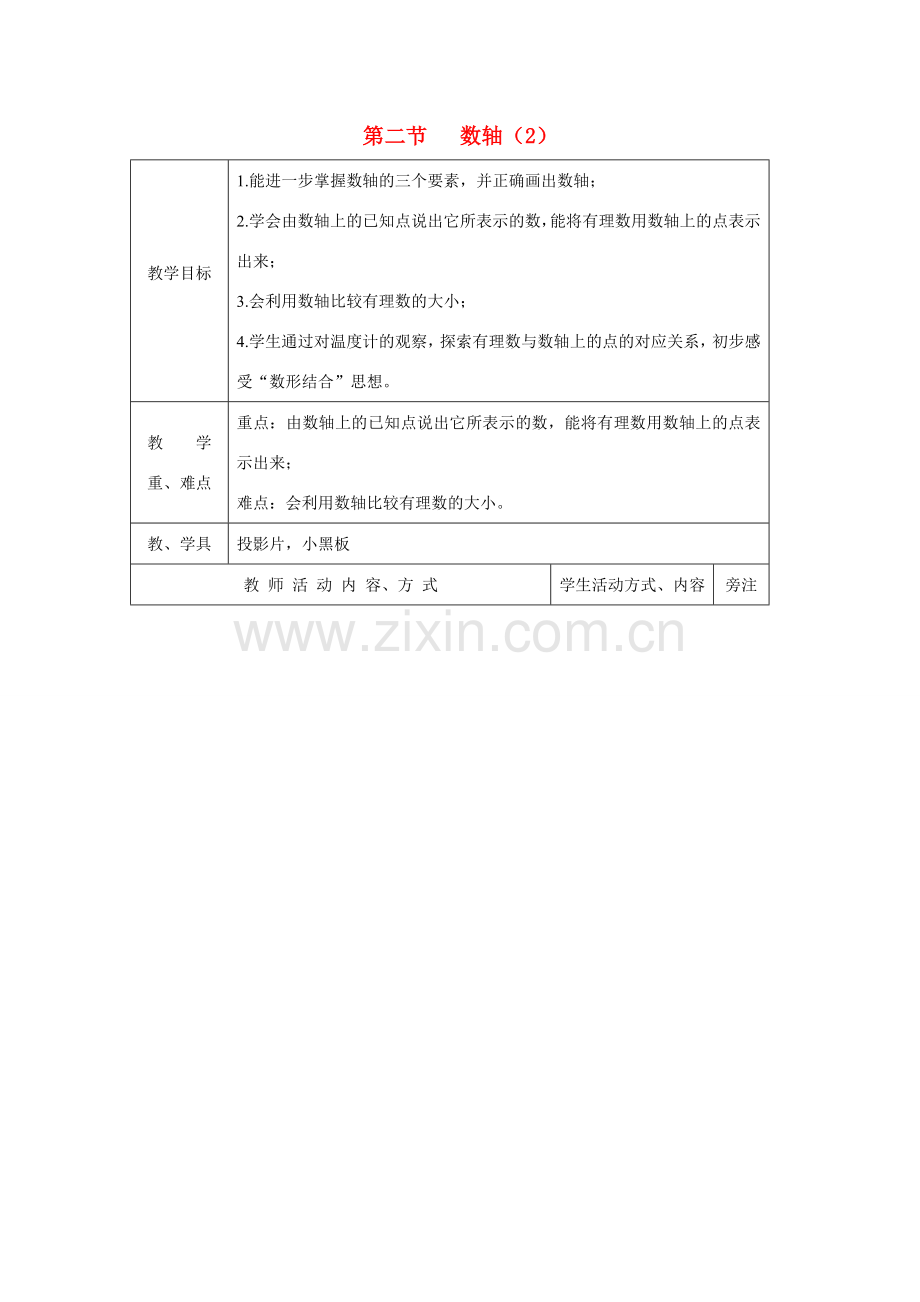 七年级数学上册第二节数轴（2）教案人教版.doc_第1页