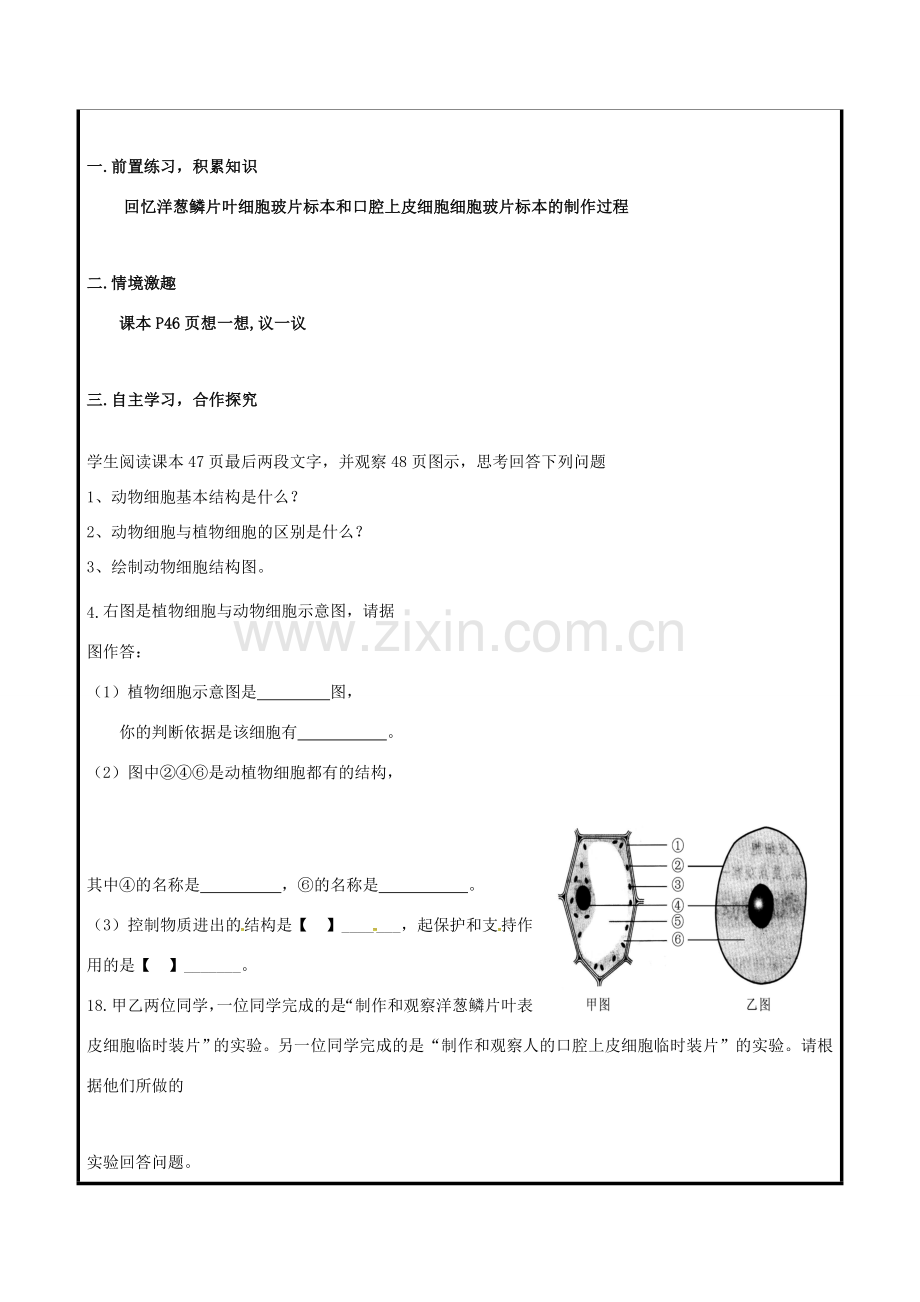 七年级生物上册 2.1.3 动物细胞教案2 （新版）新人教版-（新版）新人教版初中七年级上册生物教案.doc_第2页