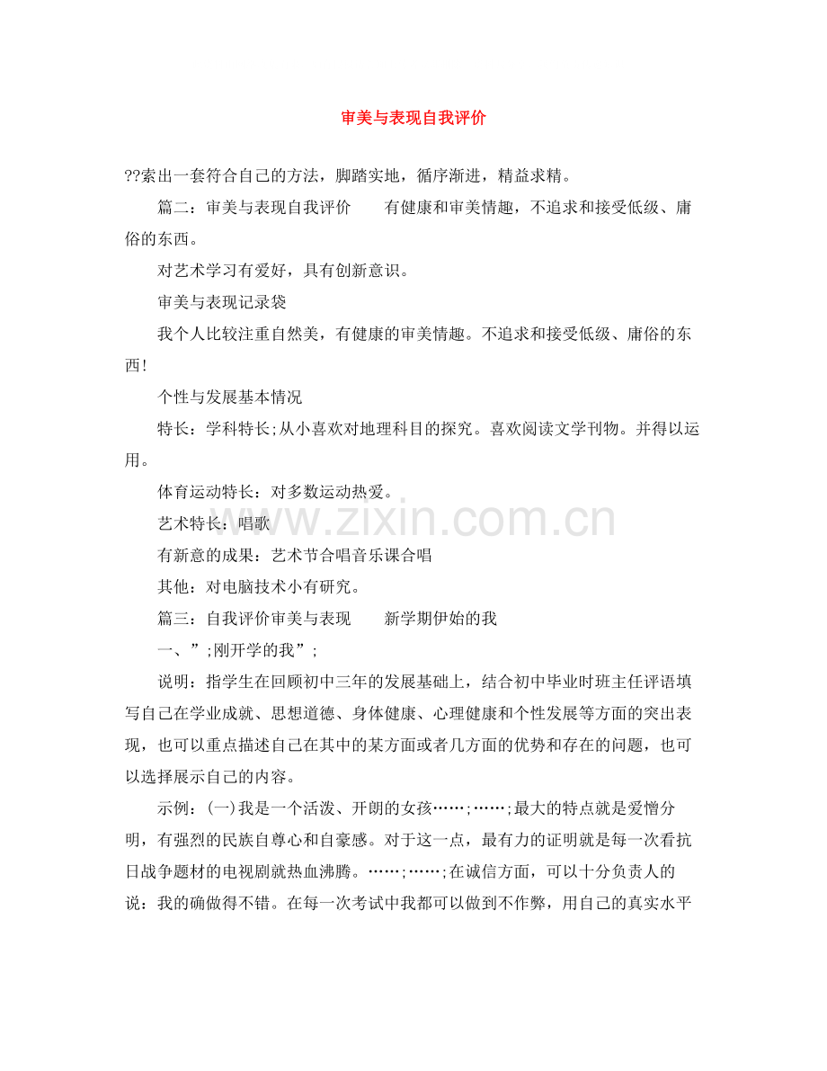 审美与表现自我评价.docx_第1页