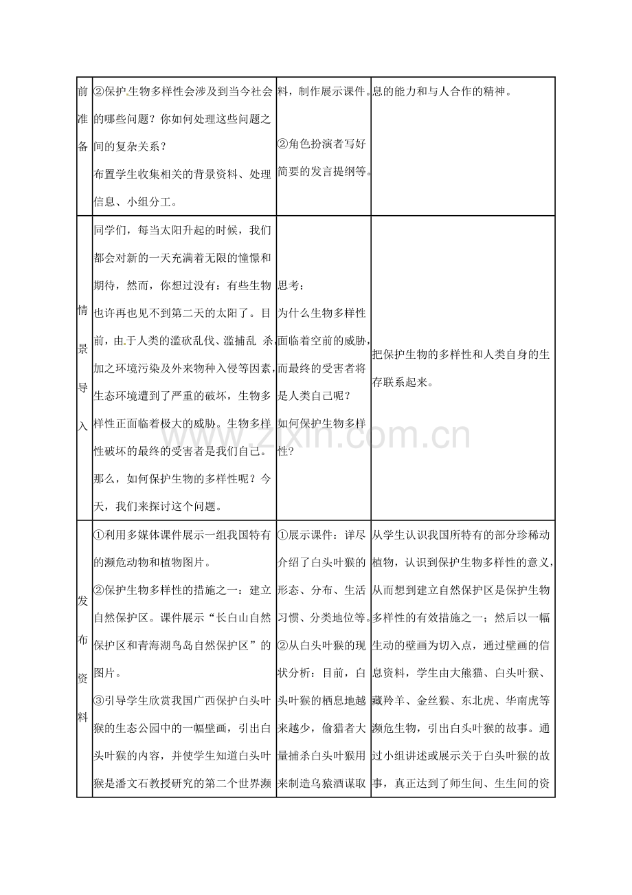 八年级生物上册 第六单元 第三章 保护生物的多样性教案1 （新版）新人教版-（新版）新人教版初中八年级上册生物教案.doc_第3页