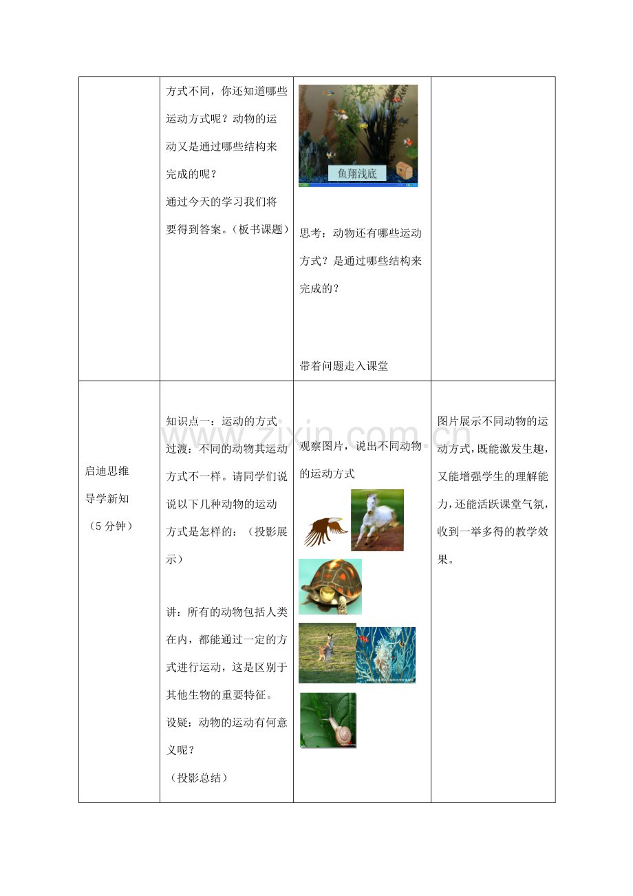 七年级生物上册 2.2.3《动物的运动》教案 （新版）济南版-（新版）济南版初中七年级上册生物教案.doc_第2页