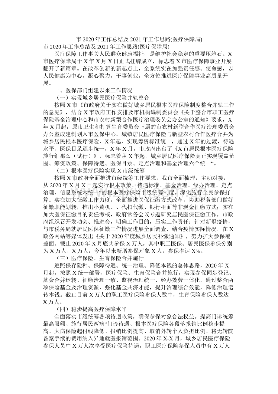 市年工作总结及年工作思路医疗保障局).docx_第1页