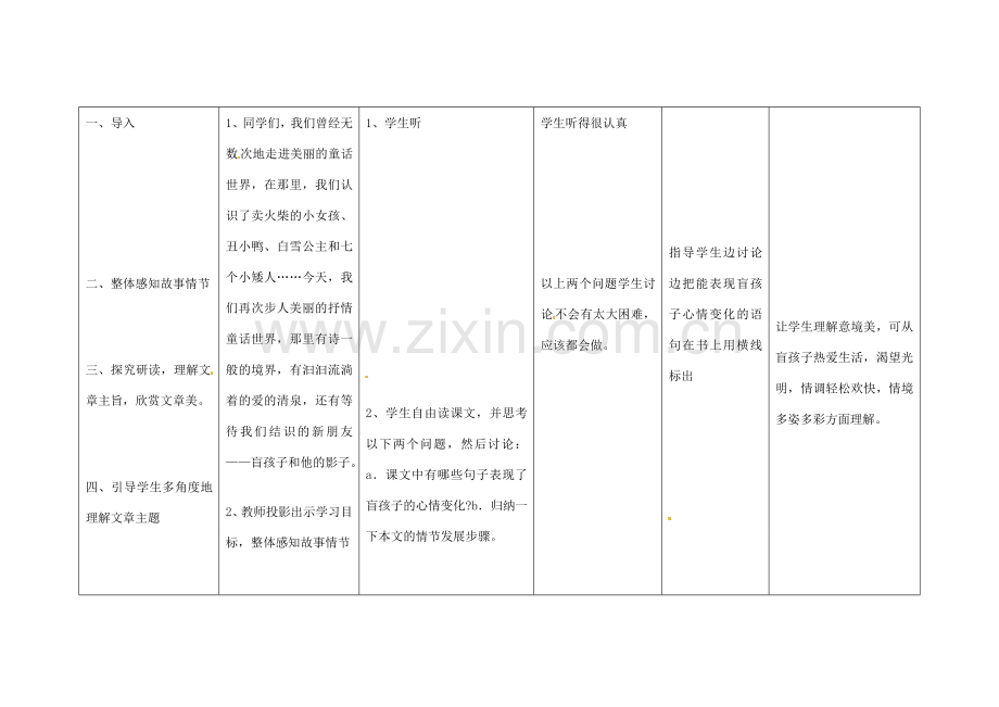 四川省华蓥市明月镇七年级语文上册 29 盲孩子和他的影子教学设计 （新版）新人教版.doc_第2页