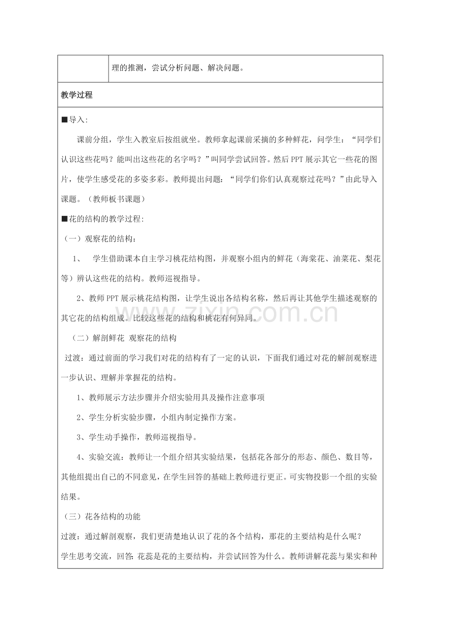 八年级生物上册 第四单元 第一章 第一节花的结构和类型教案 （新版）济南版-（新版）济南版初中八年级上册生物教案.doc_第2页