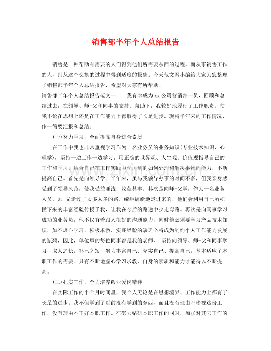 销售部半年个人总结报告 .docx_第1页