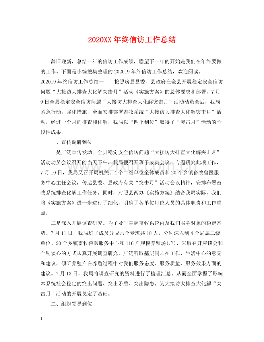 2020年终信访工作总结.docx_第1页