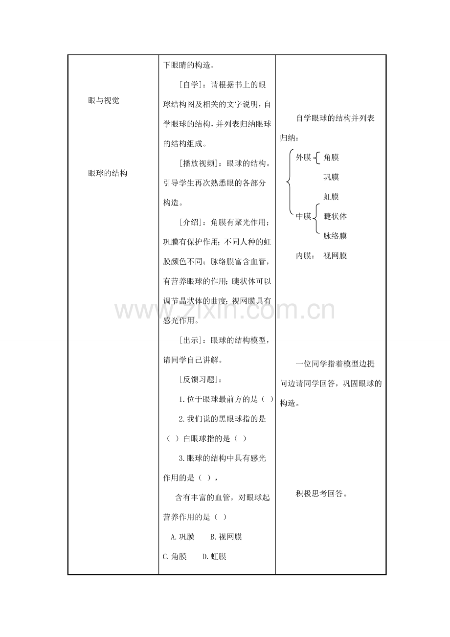 七年级生物下册 第4单元 生物圈中的人 第三节 人体感知信息名师教案2 苏教版.doc_第2页