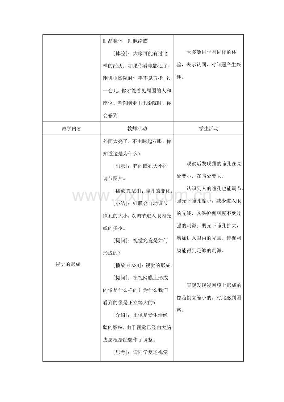 七年级生物下册 第4单元 生物圈中的人 第三节 人体感知信息名师教案2 苏教版.doc_第3页