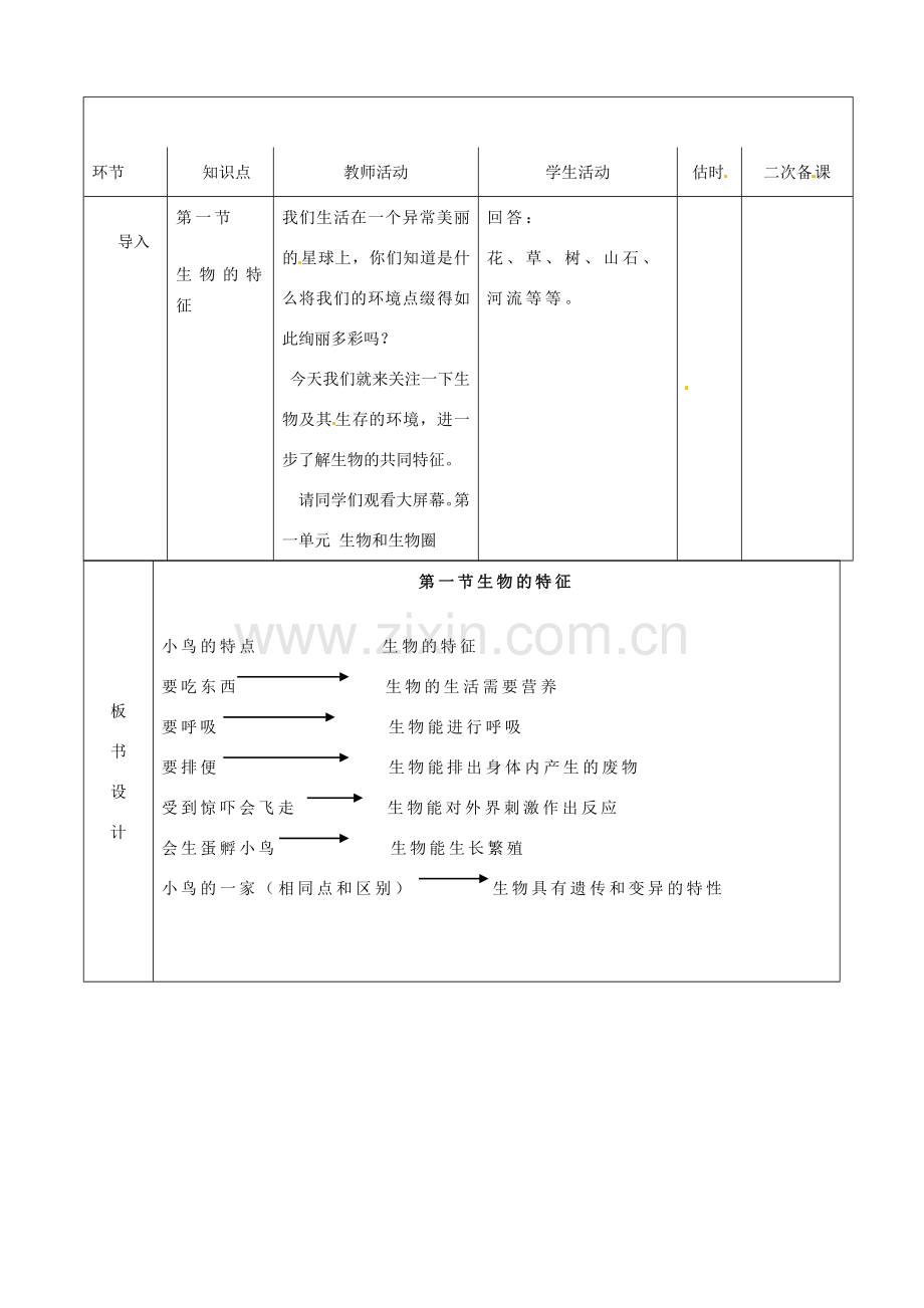 山东省临沭县第三初级中学七年级生物上册 生物的特征教案 新人教版.doc_第2页