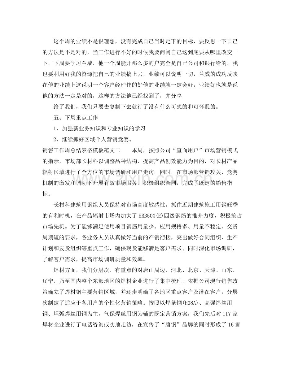 销售工作周总结表格模板 .docx_第2页