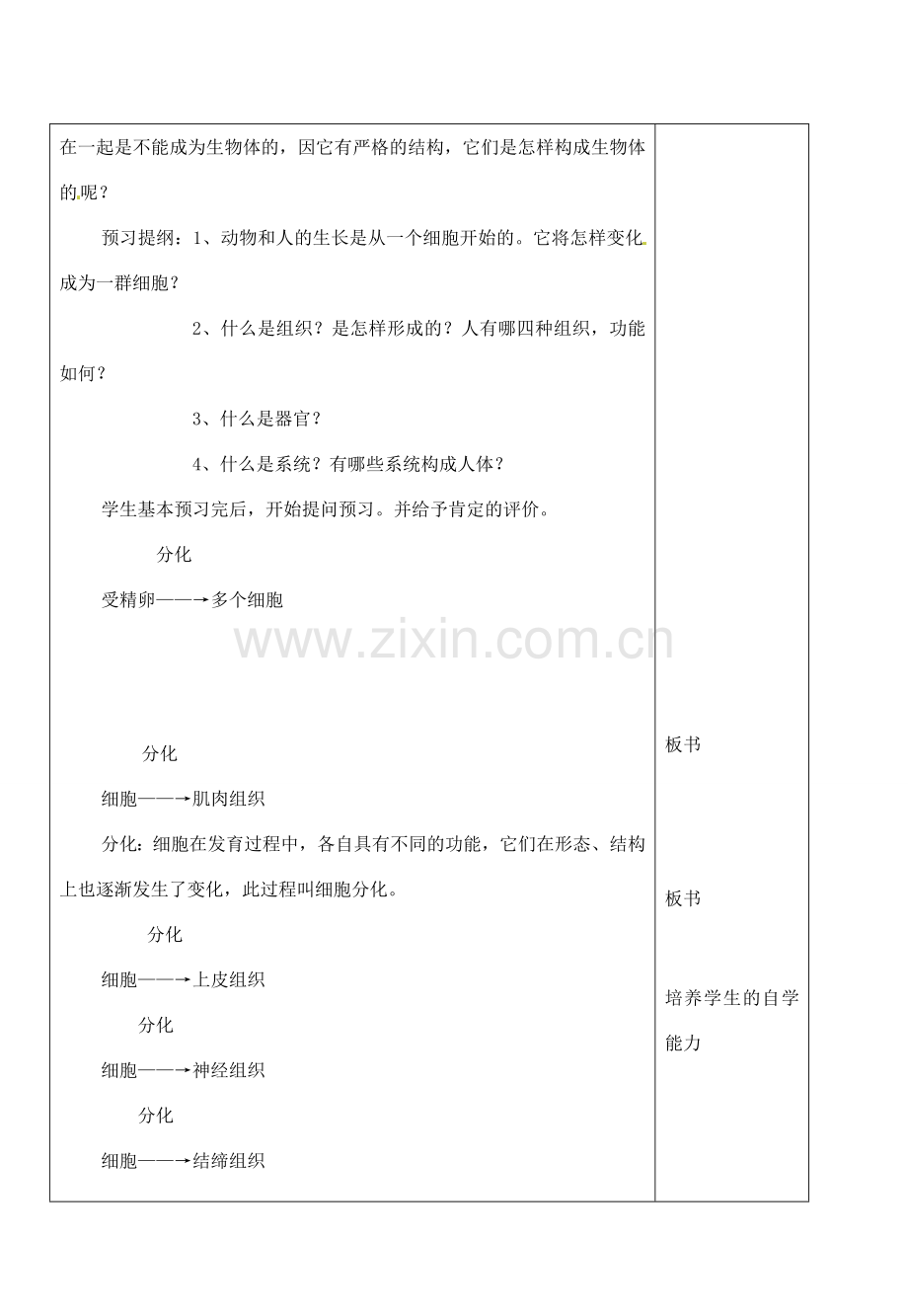 河北省高碑店市第三中学七年级生物上册 第三章 第一节 动物体的结构层次教案 新人教版.doc_第2页