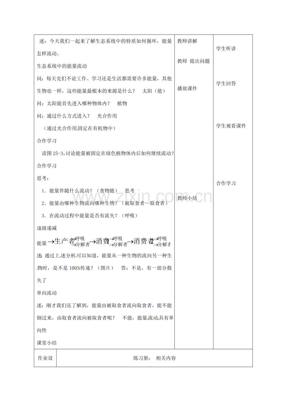 八年级生物上册 19.2 生态系统中的能量流动和物质循环（第1课时）教案 （新版）苏教版-（新版）苏教版初中八年级上册生物教案.doc_第3页