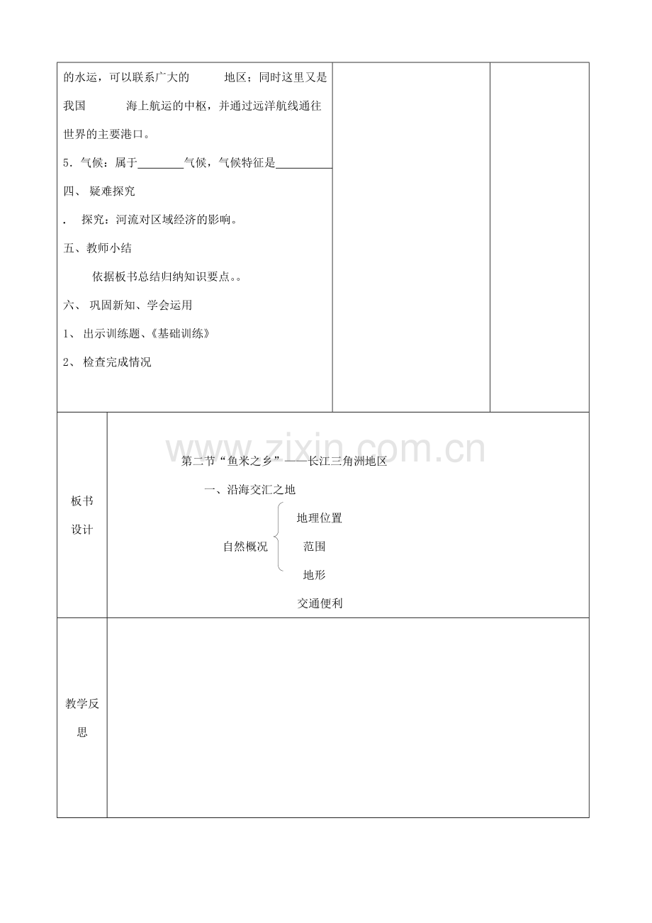 八年级地理下册 第七章 第二节“鱼米之乡”长江三角洲教案（1）（新版）新人教版-（新版）新人教版初中八年级下册地理教案.doc_第2页