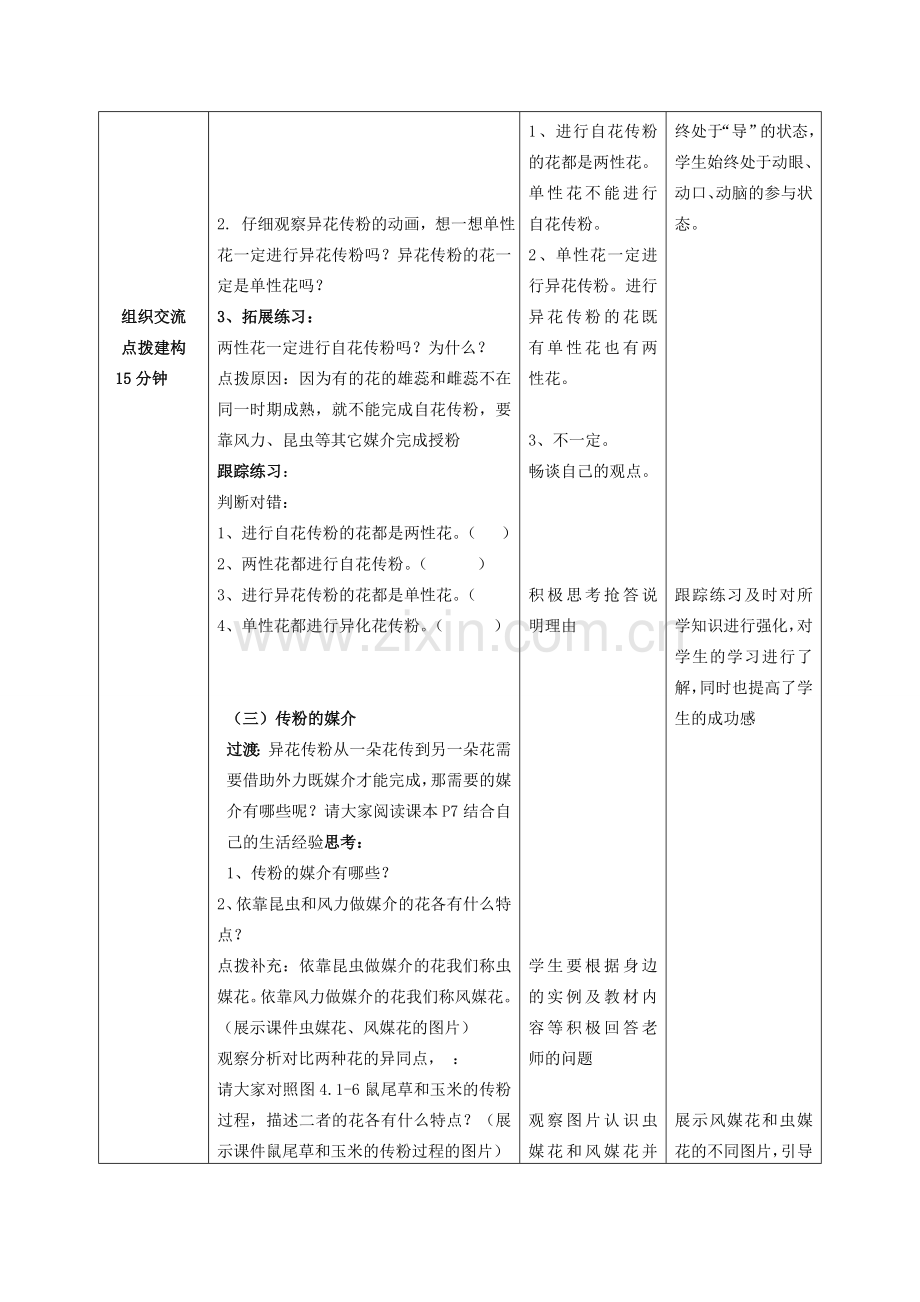 山东省枣庄市峄城区吴林街道中学八年级生物上册 第四单元 第一章 第二节 传粉和受精第一课时教案 济南版.doc_第3页