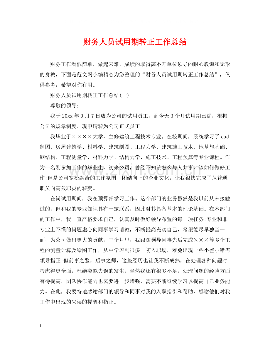 财务人员试用期转正工作总结2.docx_第1页