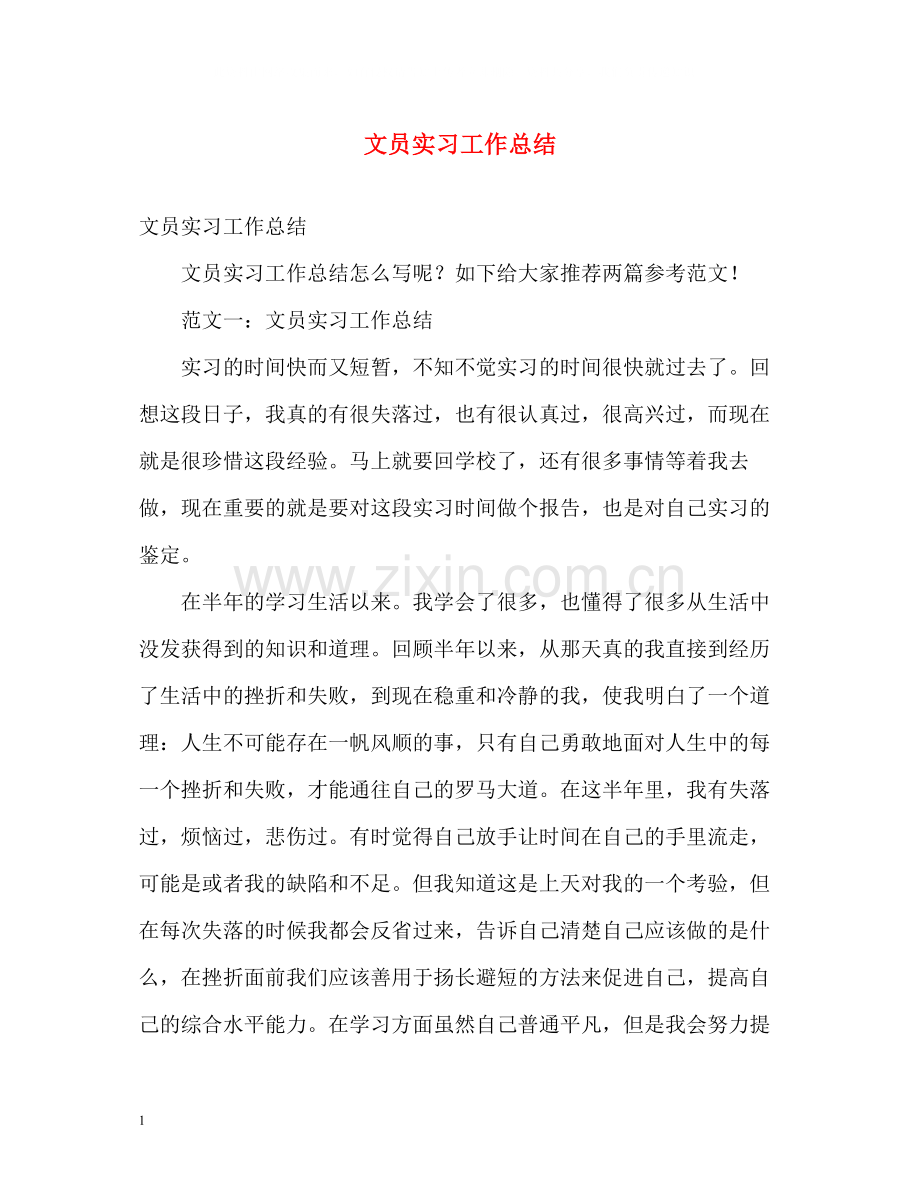 文员实习工作总结.docx_第1页