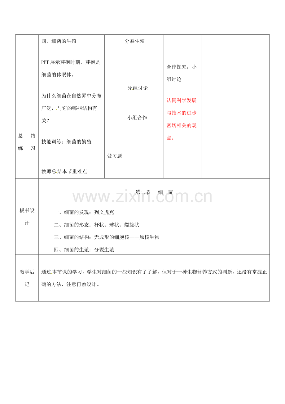 吉林省双辽市八年级生物上册 第五单元 第四章 第二节 细菌教案 （新版）新人教版-（新版）新人教版初中八年级上册生物教案.doc_第3页