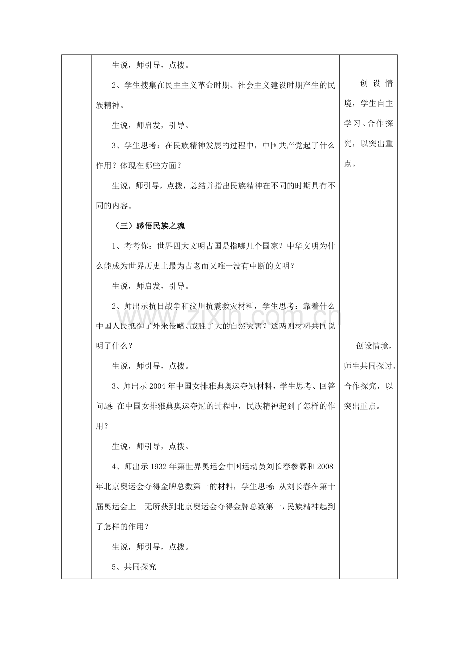 九年级政治全册 第3单元 关注国家的发展 第九课 弘扬和培育民族精神 第1框《民族精神耀中华》教案 鲁教版-鲁教版初中九年级全册政治教案.doc_第3页