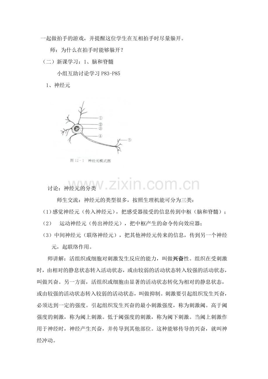 七年级生物下册 12.2 神经调节教案 苏教版.doc_第2页