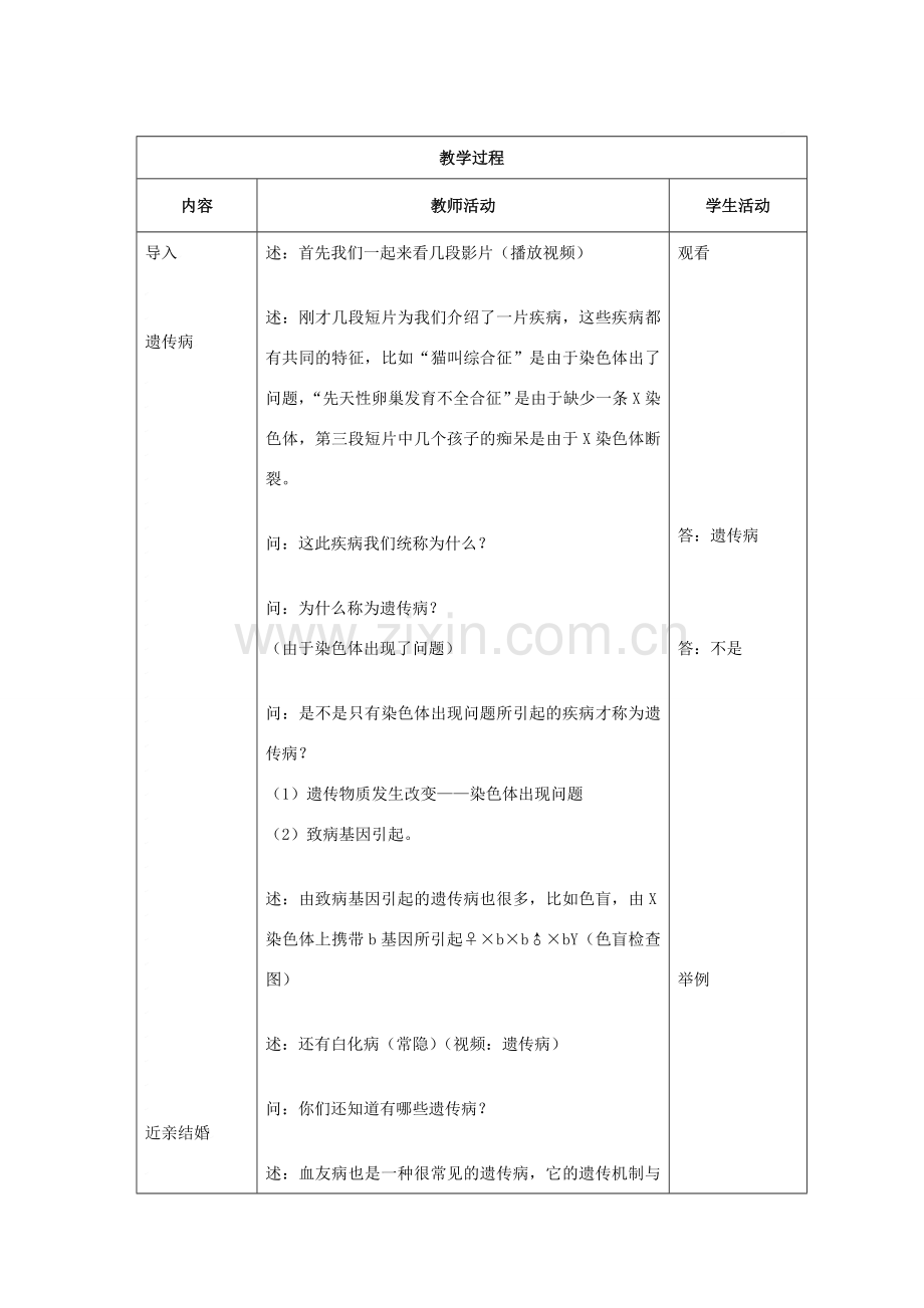 八年级生物上册 第5单元 生物的生殖、发育与遗传 第四节 遗传病和优生优育名师教案1 苏教版.doc_第2页