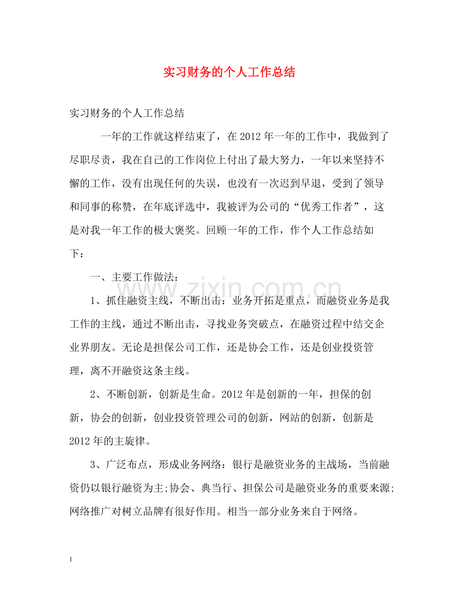 实习财务的个人工作总结.docx_第1页