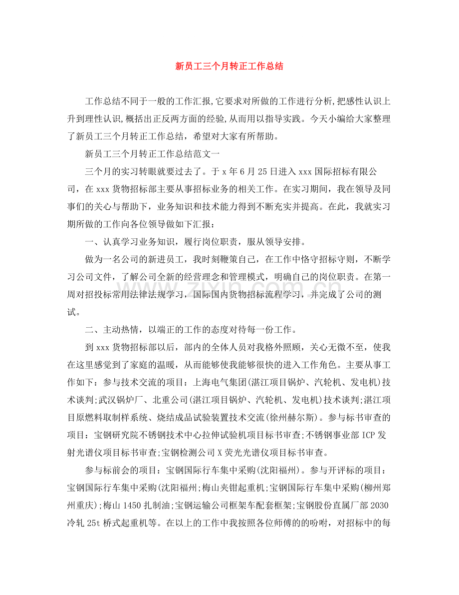 新员工三个月转正工作总结.docx_第1页