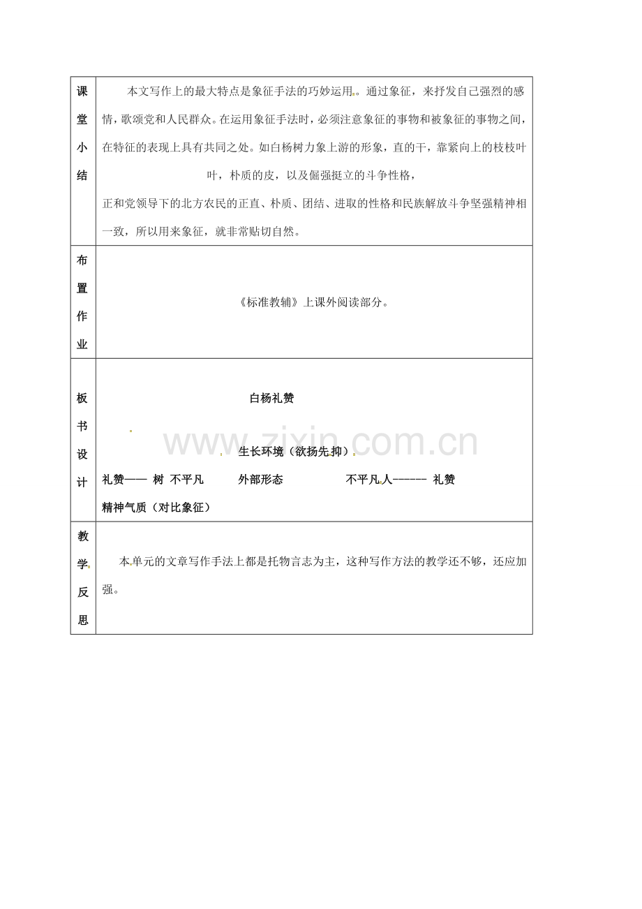 云南省峨山县八年级语文下册 第一单元 第2课 白杨礼赞教案2 （新版）苏教版-（新版）苏教版初中八年级下册语文教案.doc_第3页