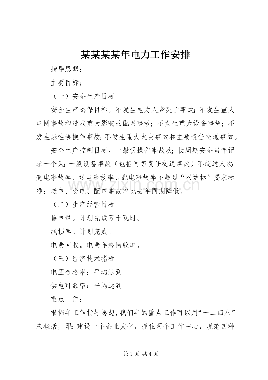 某某某某年电力工作安排 .docx_第1页