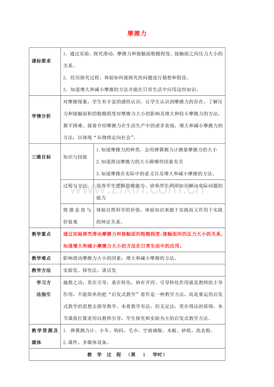 八年级物理全册《6.5 科学探究 摩擦力》教案 （新版）沪科版-（新版）沪科版初中八年级全册物理教案.doc_第1页