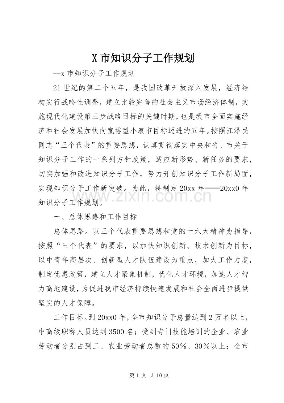 X市知识分子工作规划.docx_第1页