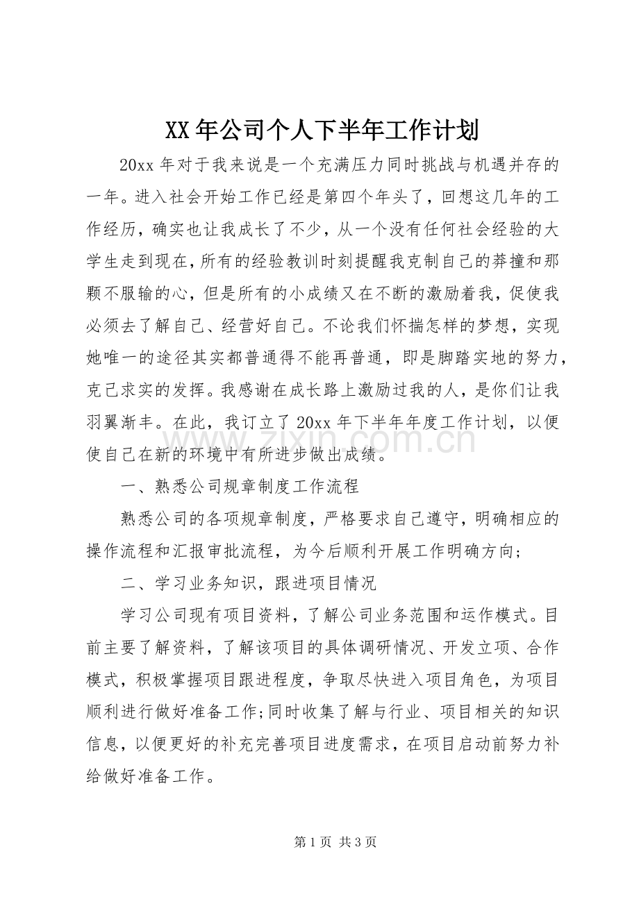 XX年公司个人下半年工作计划.docx_第1页