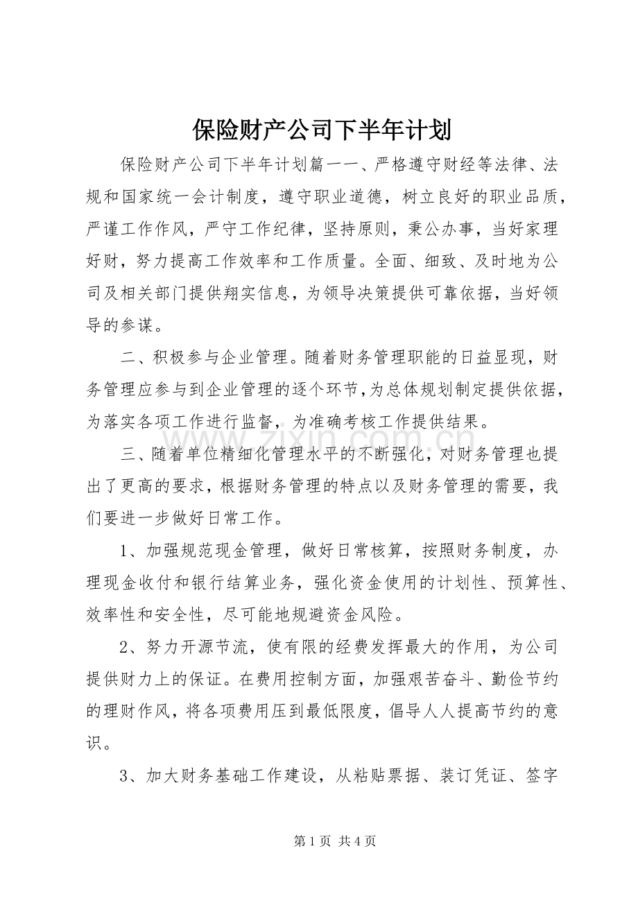 保险财产公司下半年计划.docx_第1页