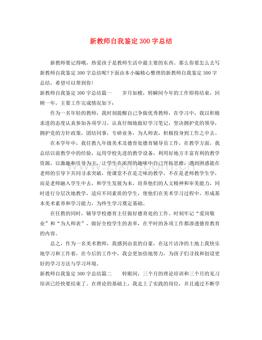 新教师自我鉴定300字总结.docx_第1页