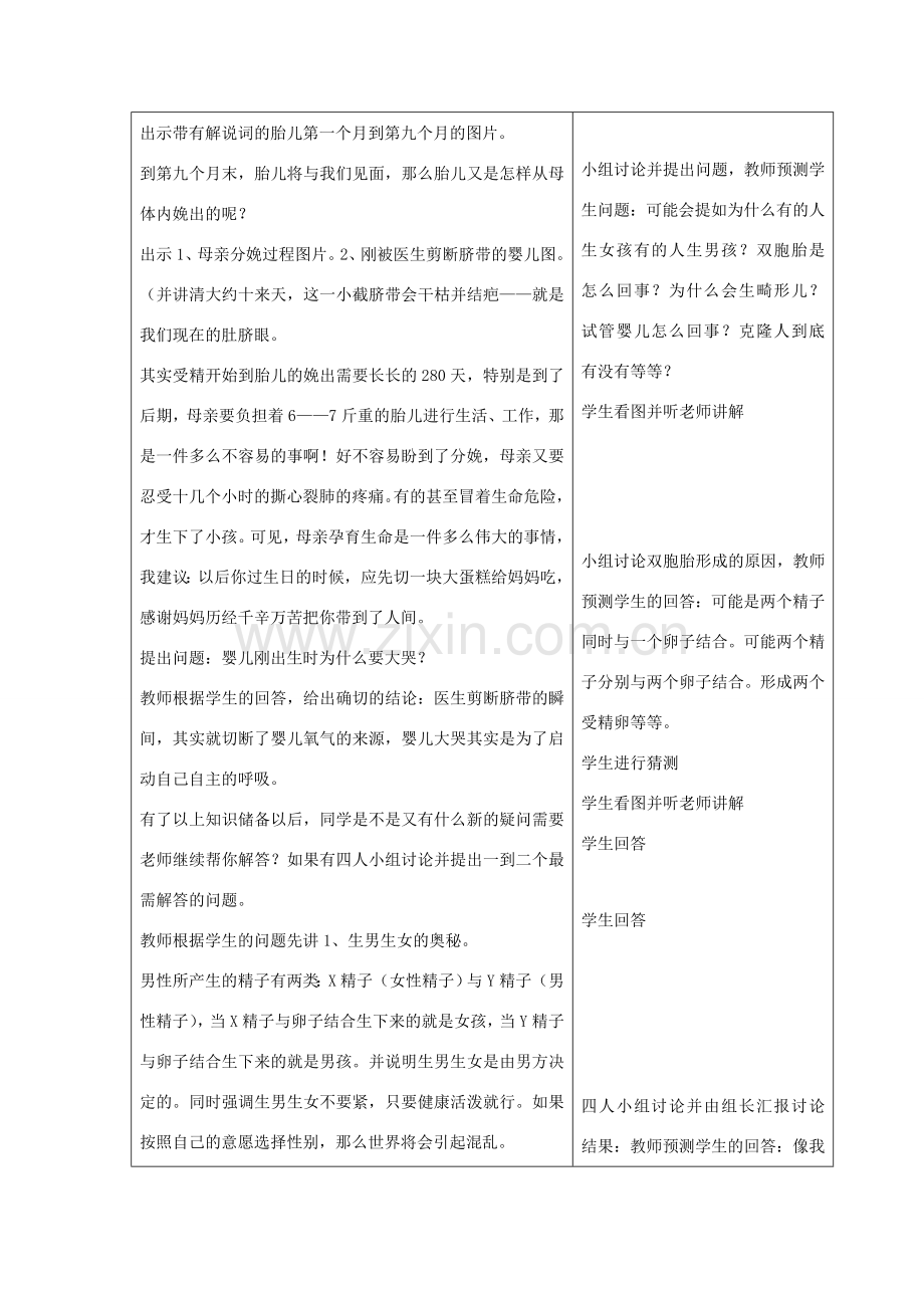 七年级科学下册 第1章 代代相传的生命 第1节 新生命的诞生（2）教案 （新版）浙教版-（新版）浙教版初中七年级下册自然科学教案.doc_第3页