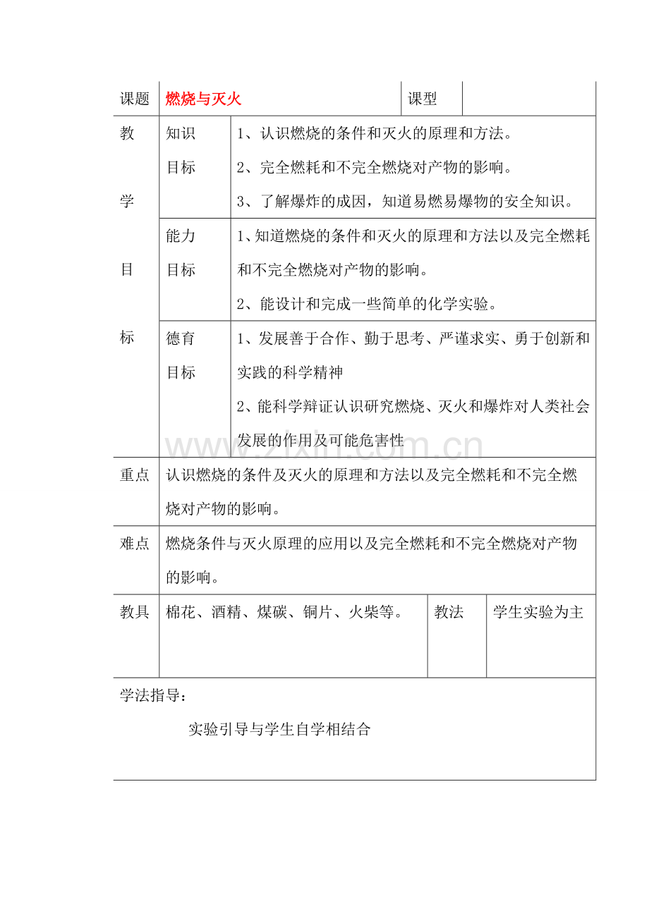 九年级化学上册 7.1燃烧和灭火教案2.doc_第1页