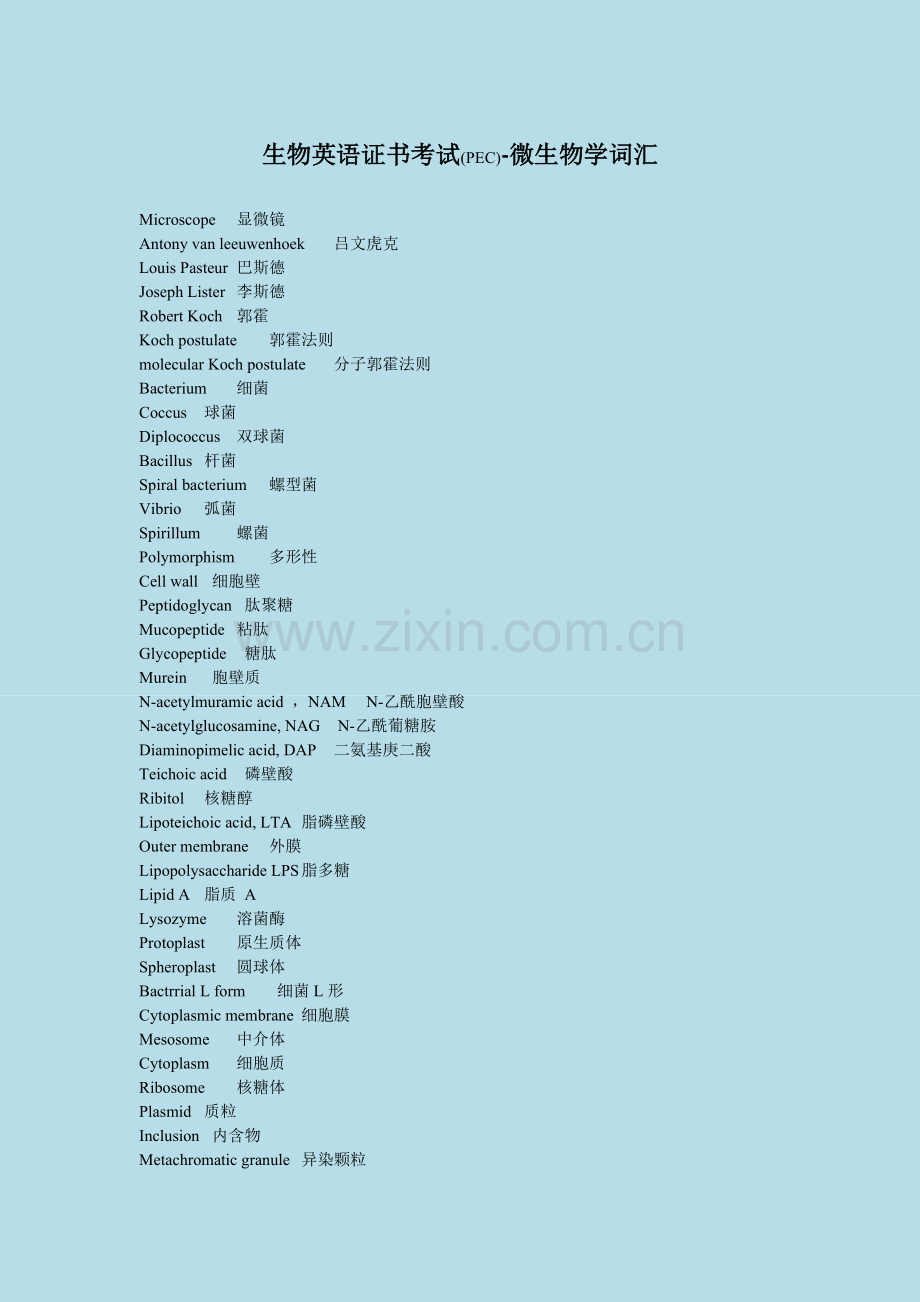 生物英语证书考试(PEC)-微生物学词汇.doc_第1页