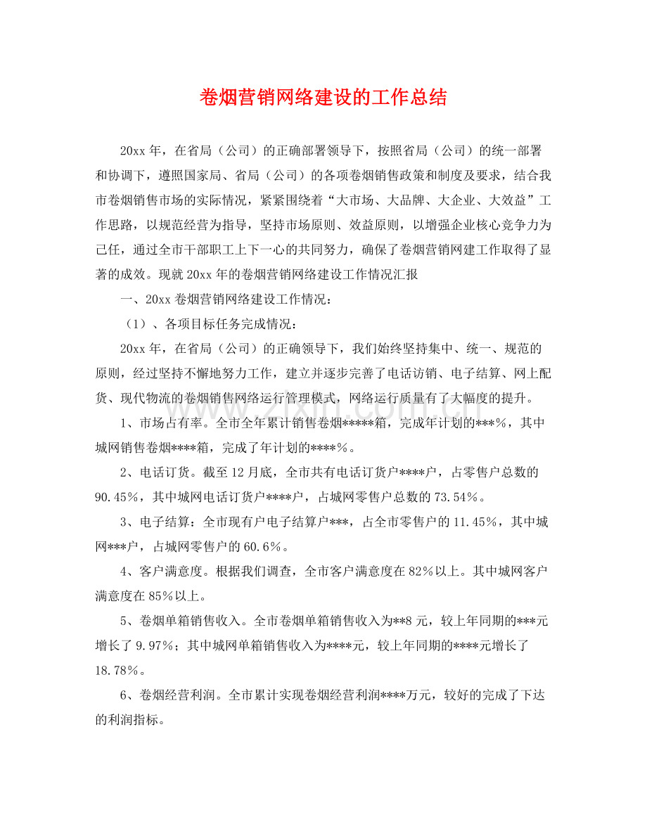 卷烟营销网络建设的工作总结 .docx_第1页