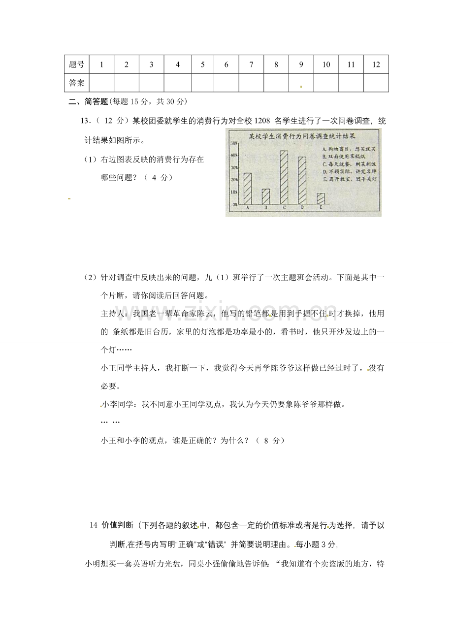 八年级政治上册 第三单元 关注经济生活 单元测试题B 湘教版.doc_第3页