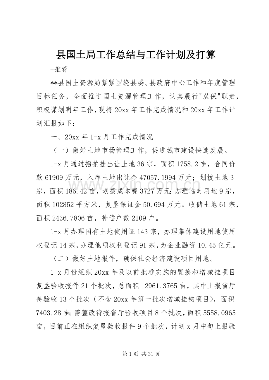 县国土局工作总结与工作计划及打算.docx_第1页