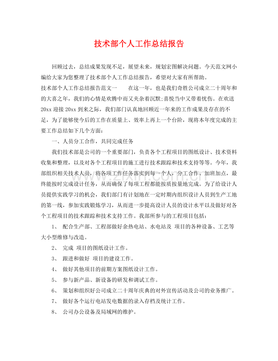 技术部个人工作总结报告 .docx_第1页