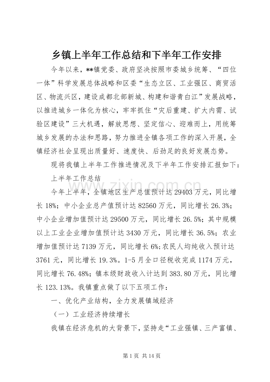 乡镇上半年工作总结和下半年工作安排 .docx_第1页