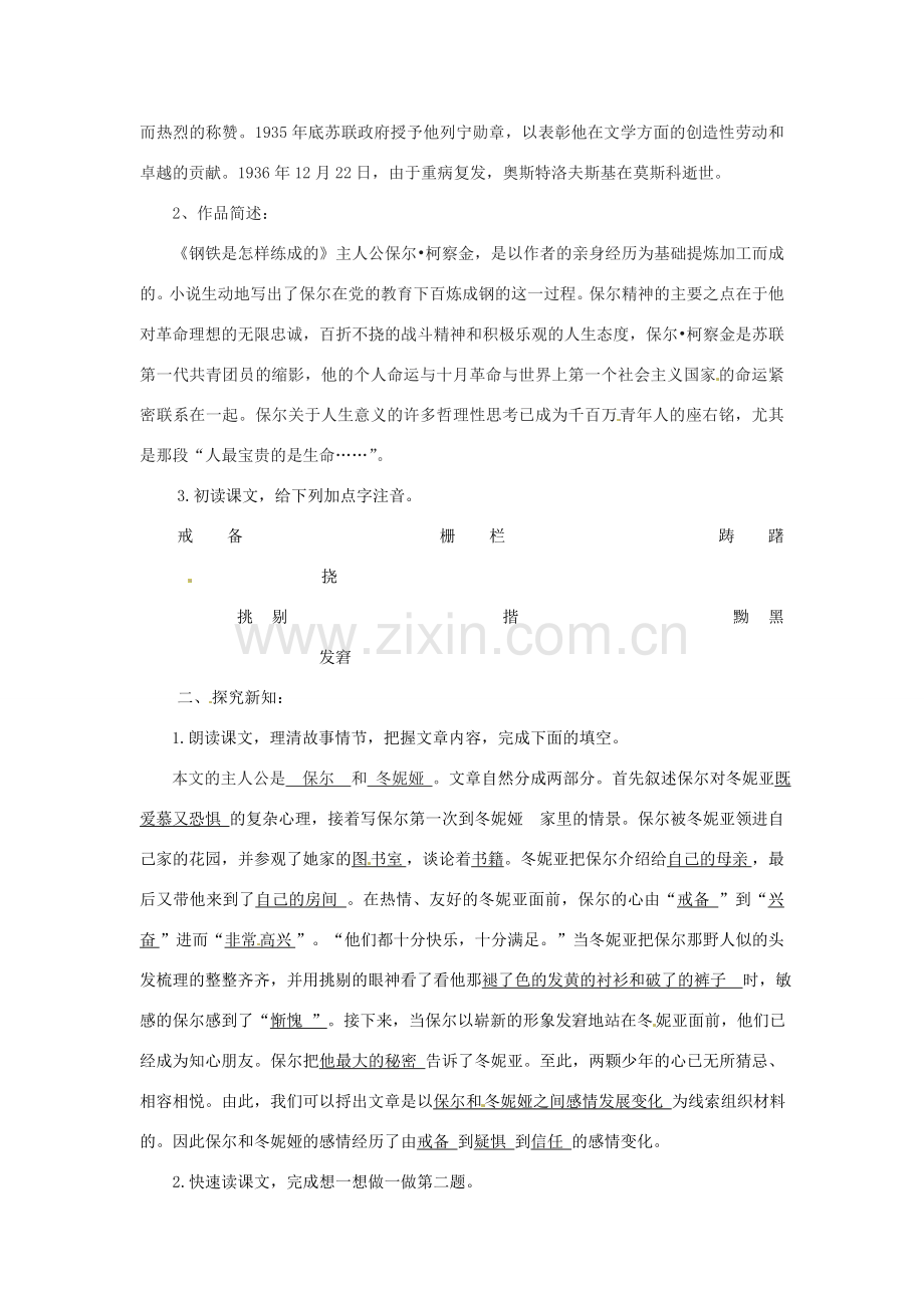 七年级语文下册 9 保尔和冬妮娅教案 冀教版-冀教版初中七年级下册语文教案.doc_第2页