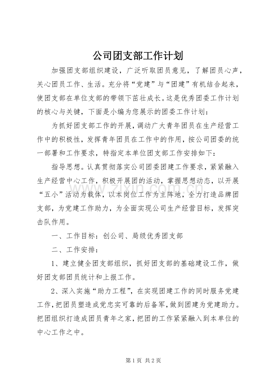 公司团支部工作计划 .docx_第1页