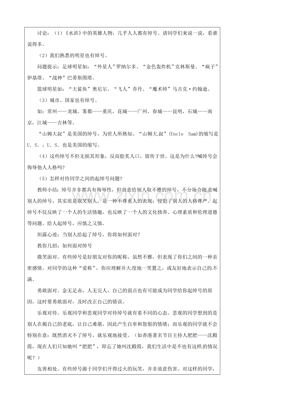 江苏省太仓市第二中学七年级政治上册《第四课 第一框 我们的姓名和名誉》教案 苏教版.doc_第2页