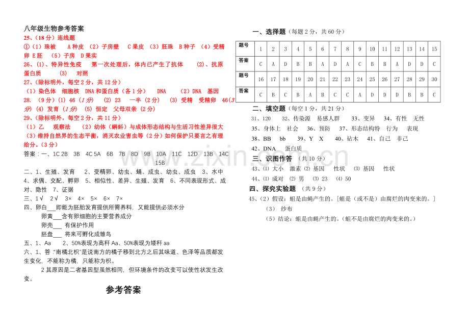 初二生物试题针对行强,使用期末考试.doc_第3页